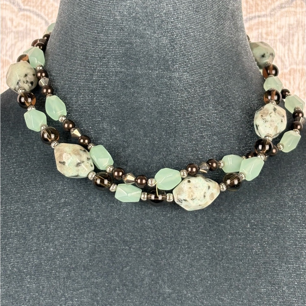 Vintage Inspired | Amazonite & Sesame Jasper Hand Beaded Gemstone 18” Necklace